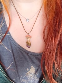 Image 1 of Toadstool fairy pendant on Amethyst point