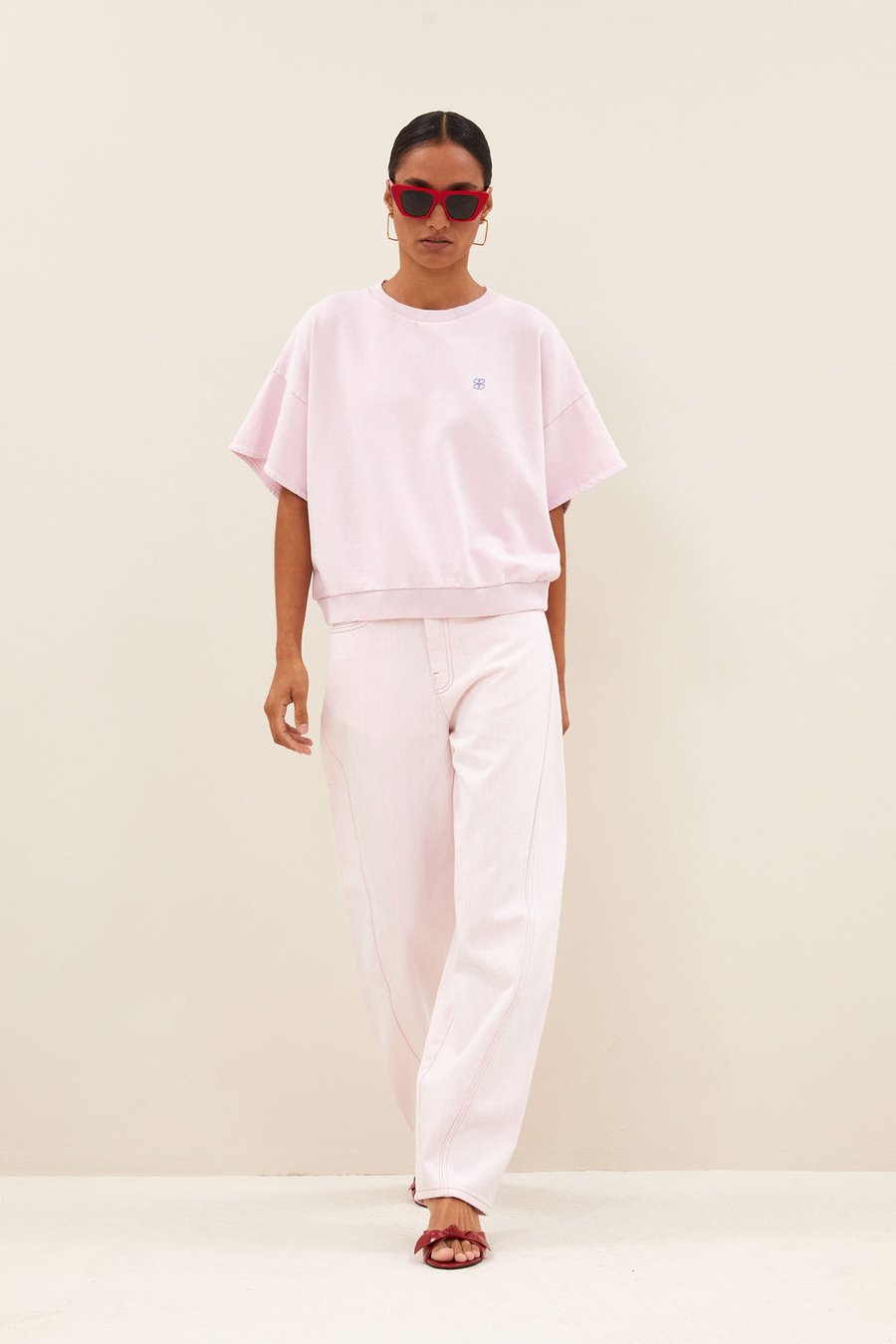 Image of 2-Pantalón Begum Slub jeans light pink