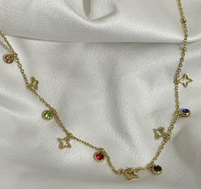 Image of Dainty clover gem stone necklace