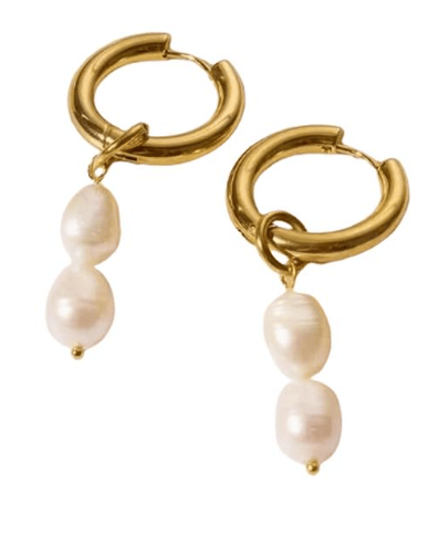 Image of Stainless steel two pearl drop earrings