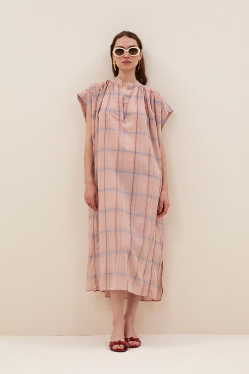 Image of 3-Vestido largo Bodin rosa blush pink check dress 