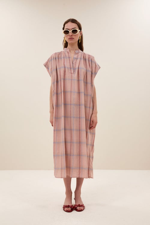 Image of 3-Vestido largo Bodin rosa blush pink check dress