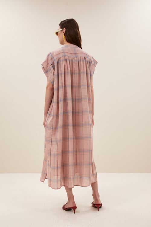 Image of 3-Vestido largo Bodin rosa blush pink check dress