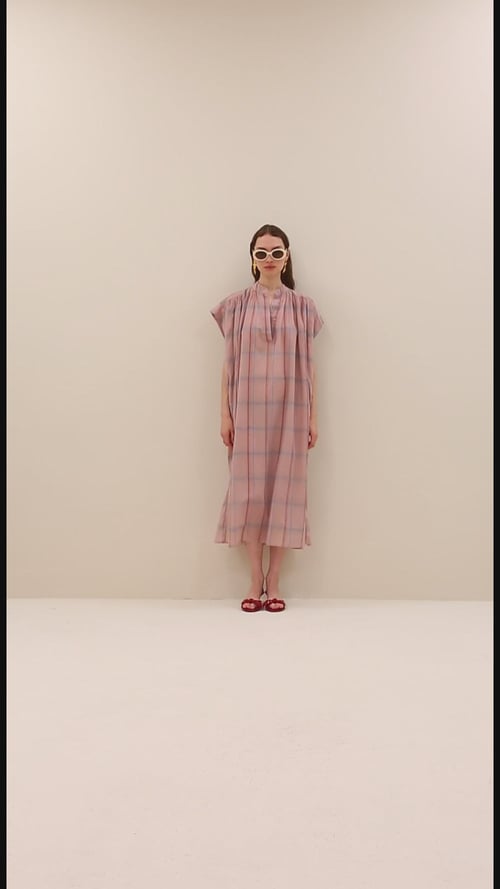 Image of 3-Vestido largo Bodin rosa blush pink check dress 