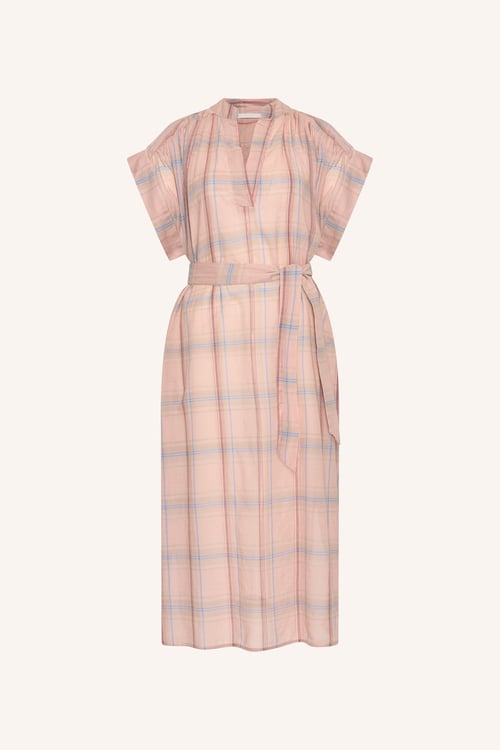 Image of 3-Vestido largo Bodin rosa blush pink check dress