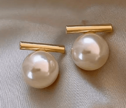 Image of Stainless Steel pearl straight bar earrings