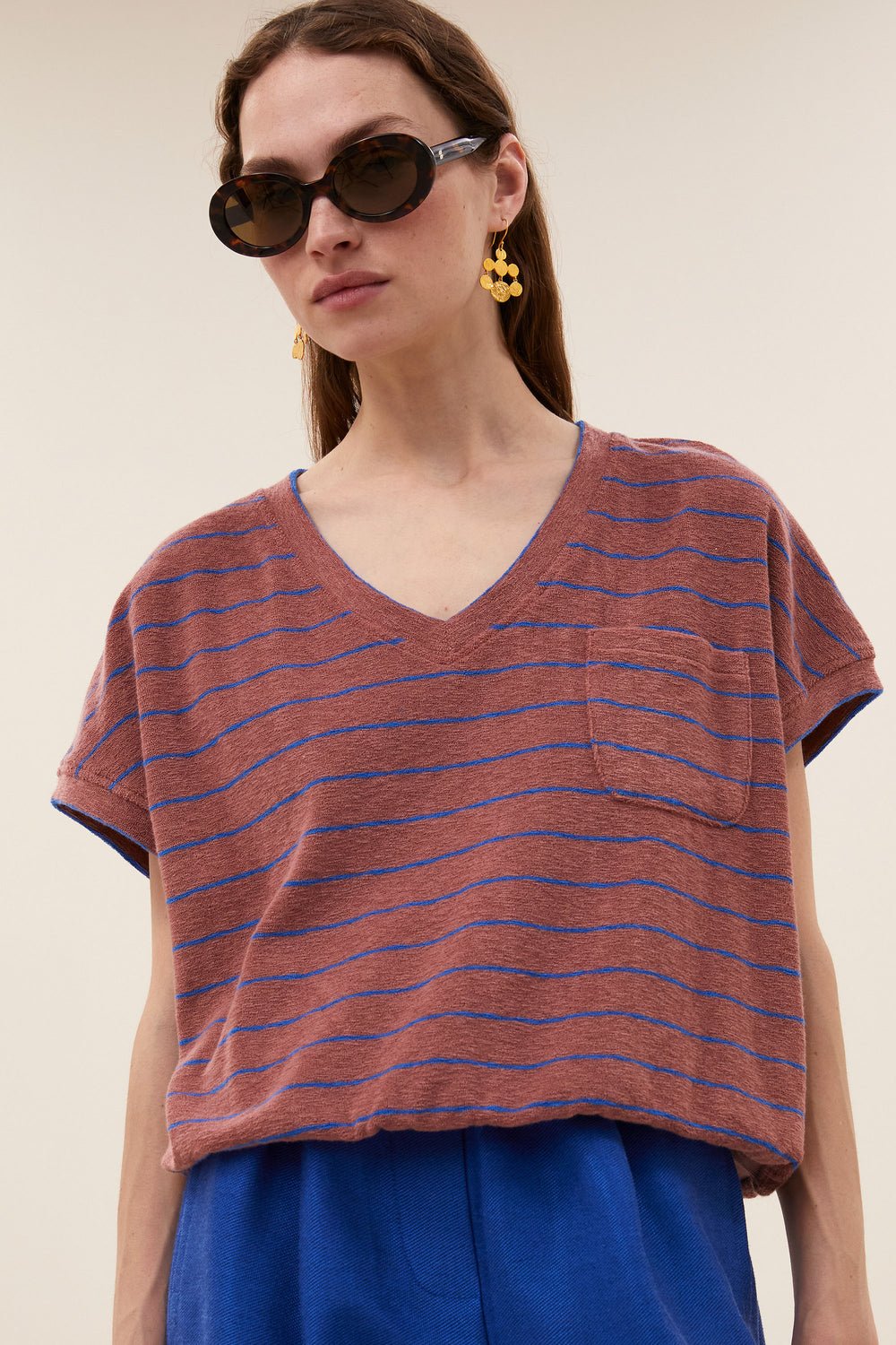 Image of 1-Top Tyler Slub stripe top withered rose stripe