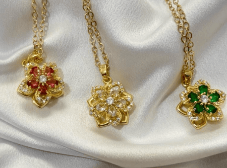 Image of Stainless steel spinning flower necklace