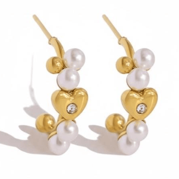 Image of Heart stone pearl earrings