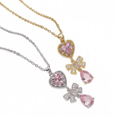 Image of Stainless steel heart bow drop necklace