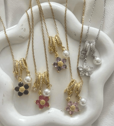 Image of Stainless steel flower charm necklace