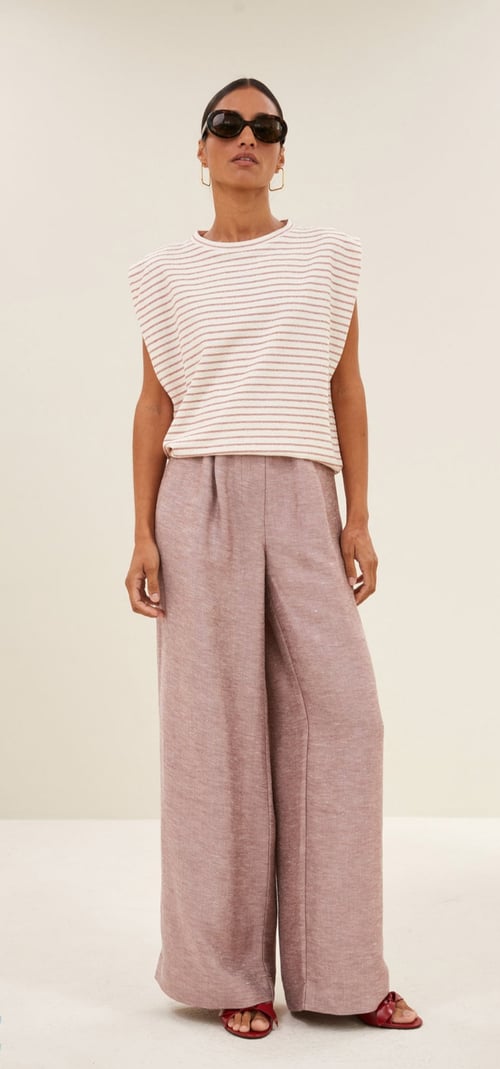 Image of 1-Jersey Diede rayas rosa palo heavy jersey stripe top sunset rose