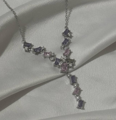 Image of Stainless steel purple stone necklace
