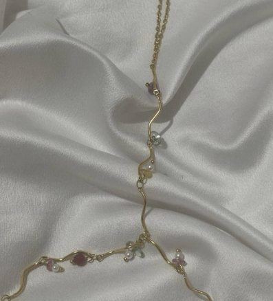 Image of Stainless steel colour pearl hand chain