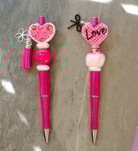 Image 1 of Handmade Valentine's Day Beaded Pens, Handmade, charms, beads, journaling, writing, heart, love