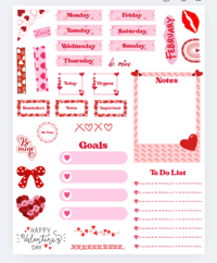 Handmade February Valentine's Planner Stickers, Journal, Calendar Organize, hearts, red, bow, to do