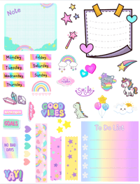 Handmade Colorful Rainbow Themed Planner Stickers, journal, Calendar, organize, unicorn, washi, week