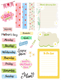Handmade Colorful Mother's Day Themed Planner Stickers, journal, calendar, organize, week, washi