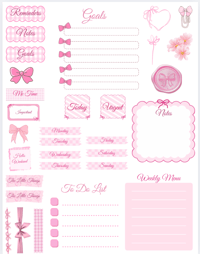 Handmade Pink Planner Stickers, Journal, Calendar, organize, pink, bows, washi, week, to do list