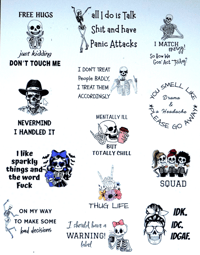 13 Handmade Funny Stickers with Skeletons, skull, sarcastic, skull, planner, journal, laptop, phone