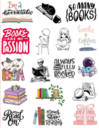 14 Colorful Stickers for a Book Lover, Handmade, reading, cat, love, books, read, coffee, journal