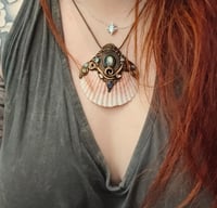 Image 2 of Handmade sea witch Scallop Shell Pendant with Moonstone & Ethiopian Opals