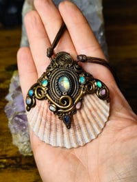 Image 3 of Handmade sea witch Scallop Shell Pendant with Moonstone & Ethiopian Opals