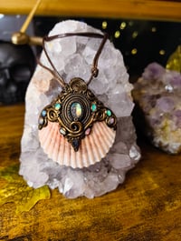 Image 4 of Handmade sea witch Scallop Shell Pendant with Moonstone & Ethiopian Opals