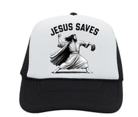 Image 1 of Jesus Saves Trucker Hat, Baseball Cap with Religious Theme Graphic