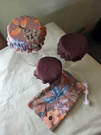 Image 2 of Pure Linen Jar Cover & Garlic Keeper Set- Brown & Late Summer Harvest 