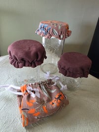 Image 3 of Pure Linen Jar Cover & Garlic Keeper Set- Brown & Late Summer Harvest 
