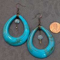 Image 2 of Oversized Turquoise Statement Earrings – Boho Coastal Resin Hoops