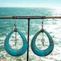 Image 1 of Oversized Turquoise Statement Earrings – Boho Coastal Resin Hoops
