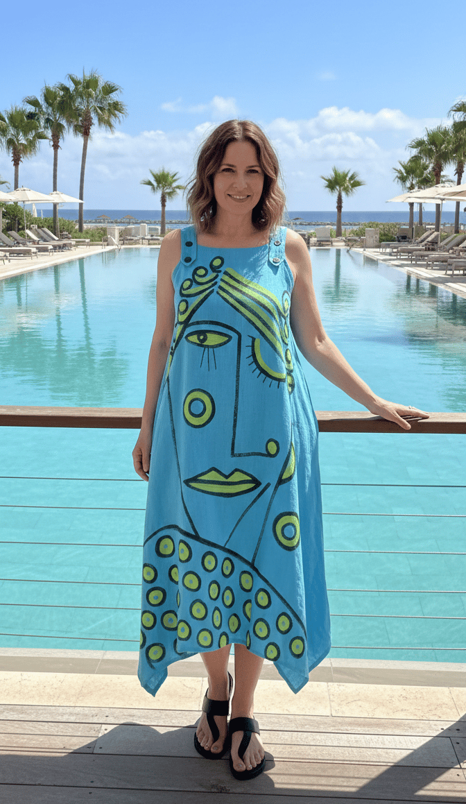 Image of turquoise hand painted jumper