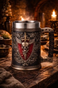 Image 1 of 👑The Armored Kingdom Red Skullblade Mug(15oz)-Gothic Design-Large Mug-Heavy Duty-Gothic Decor