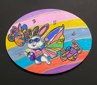 Image 1 of Wonder Rabbit mixed media painting.