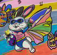 Image 2 of Wonder Rabbit mixed media painting.