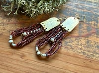 Image 4 of Peaces of Luanda in brownish red . Beaded brass earrings n2