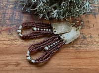 Image 6 of Peaces of Luanda in brownish red . Beaded brass earrings n2