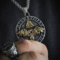 Image 3 of 👑The Armored Kingdom Odin's Wolves Runic Necklace-Norse Mythology-Strength Symbol-Premium Finish