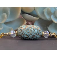 Image 1 of Mint Green Gold Beaded Necklace – 23 Inch Focal Oval Bead with Crystal Accents
