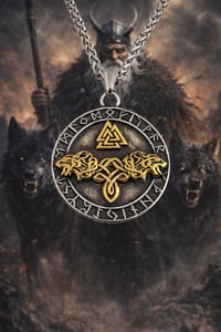 Image 1 of 👑The Armored Kingdom Odin's Wolves Runic Necklace-Norse Mythology-Strength Symbol-Premium Finish