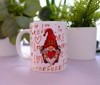 Handmade Valentine's Day Mug with Gnome, coffee, gift, drink, love, red, hearts