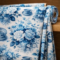 Image 1 of OLD WORLD CHINA INSPIRED FABRIC BY THE YARD 