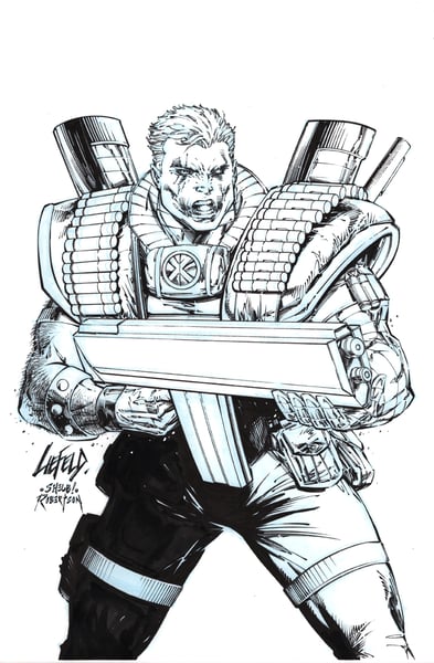 Image of CABLE INKS SAMPLE ORIGINAL ART OVER BLUE-LINE BY LIEFELD AND SHELBY ROBERTSON 11" x 17"