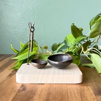 Image 1 of Double Hum Bowl Rest — Handmade Bronze Sound Bowls with Maple Wood Stand