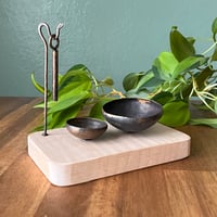 Image 3 of Double Hum Bowl Rest — Handmade Bronze Sound Bowls with Maple Wood Stand