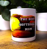 Image 1 of Handmade The Best Softball Mom Mug, coffee, tea, drink, ball, women, Mother's Day