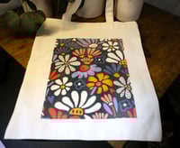 Fun Handmade Retro Flowers Canvas Tote Bag, groceries, books, 70s, reusable, shopping, floral