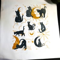 Image 2 of Handmade Mystical Cats Canvas Tote Bag, cat, reusable, shopping, cat, moon, astrology, gift